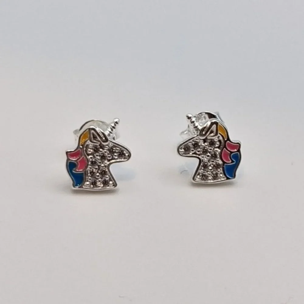 Unicorn stud earrings 925 sterling silver - Picture 1 of 4